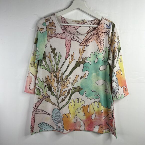 Soft Surroundings Sz PS Petite Cerina Tunic Top Blouse Beach Sea Coral Colorful - Picture 3 of 10